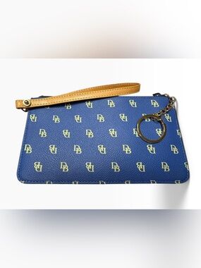 Dooney & Bourke Blue Slim Skinny DB Monogram Wristlet Key Pouch
